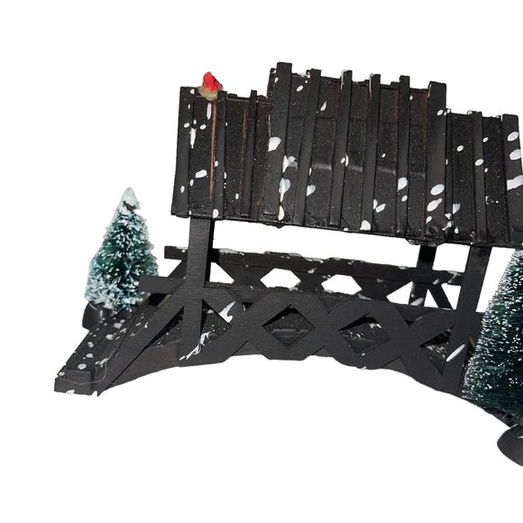 Vtg Lemax Wooden Bridge With Trees Chrstmas Village Table Accent Snow Holiday - Picture 7 of 12
